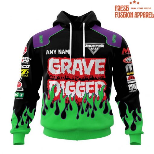 Grave Digger Monster Jam Green Flame Personalized Hoodie