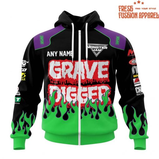 Grave Digger Monster Jam Green Flame Personalized Hoodie
